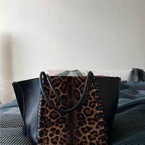 Alaia Leopard Print Pony Hair Black Tote Bag